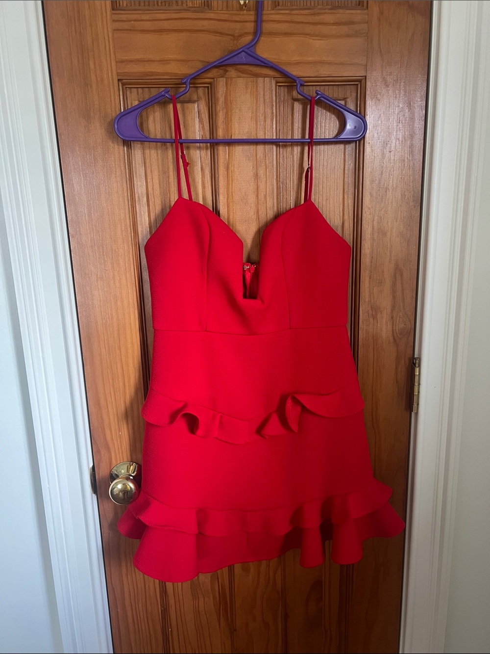 Red Spaghetti-Strap Ruffle Mini Dress